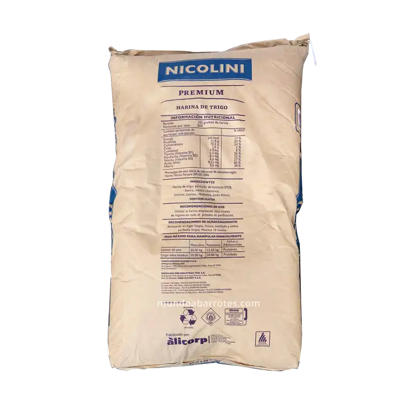 Saco de Harina Trigo Nicolini Premium 50 kg reverso