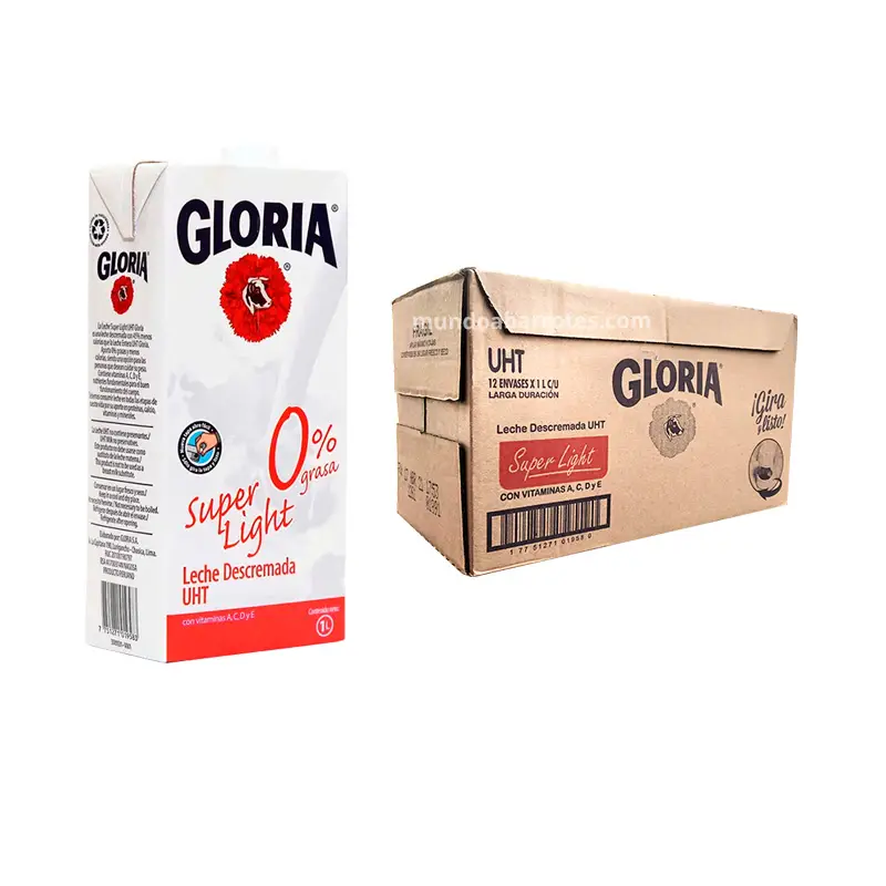 Leche Gloria Descremada UHT-Super-Light caja 12 unidades de 1 Litro