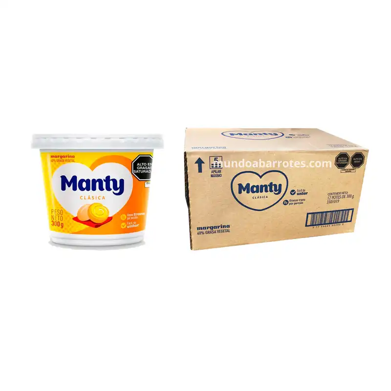 Caja de Margarina Manty Clasica 12 potes de 300 gramos