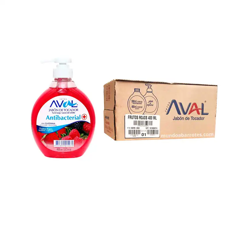 Jabón Liquido Antibacterial Aval Frutos Rojos 400 ml caja