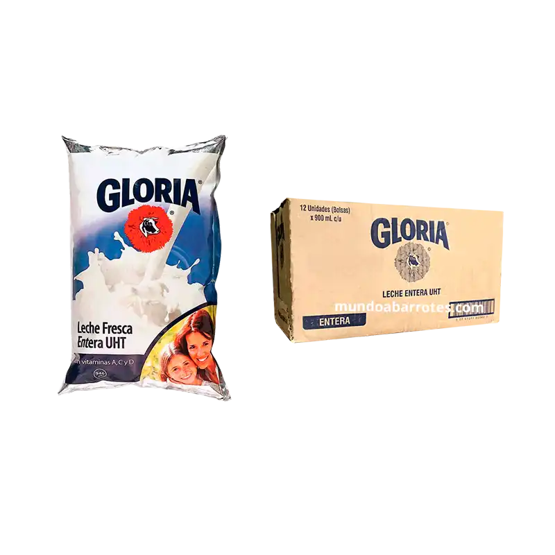 Leche Gloria entera azul bolsa 12 unidades 900 ml
