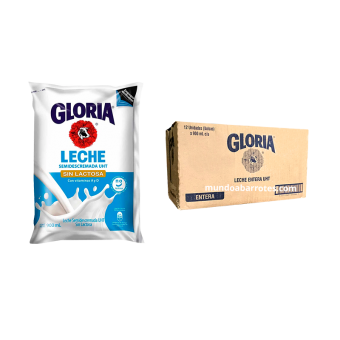 Leche Gloria entera sin lactosa-bolsa 12 unidades 900 ml