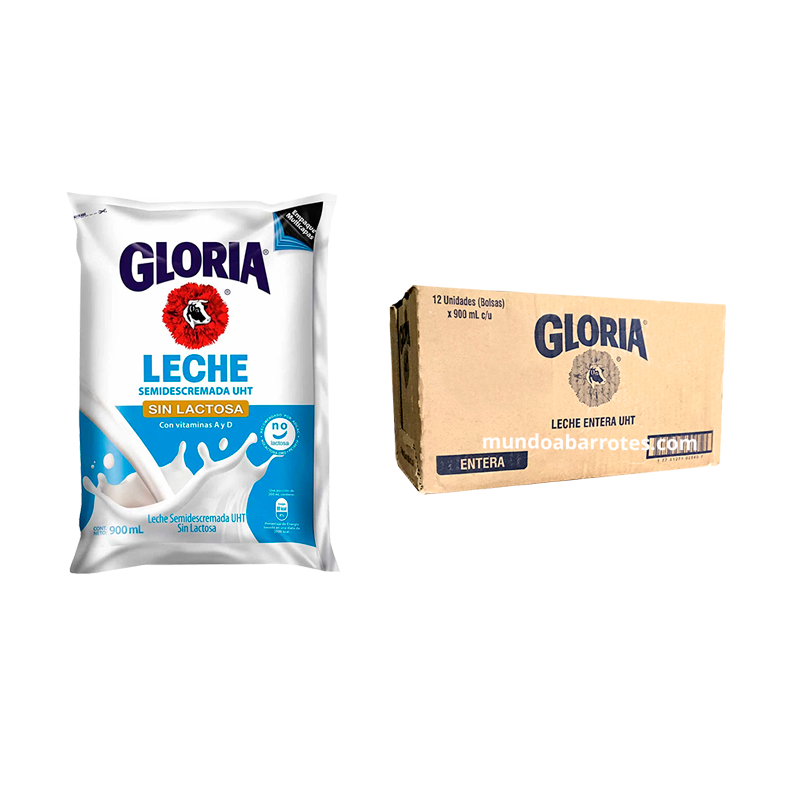 Leche Gloria Entera Sin Lactosa UHT Bolsa (12 unidades 900ml) - Mundo  Abarrotes