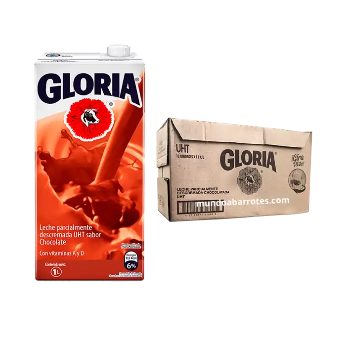 leche gloria parcialmente descremada chocolatada UHT caja 12 envases 1 litro